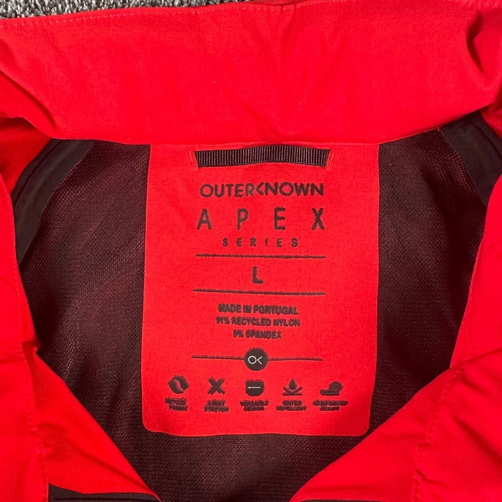 Outerknown Apex Series Jacket Mens L Red Full Zip Water Repellent Company Logo